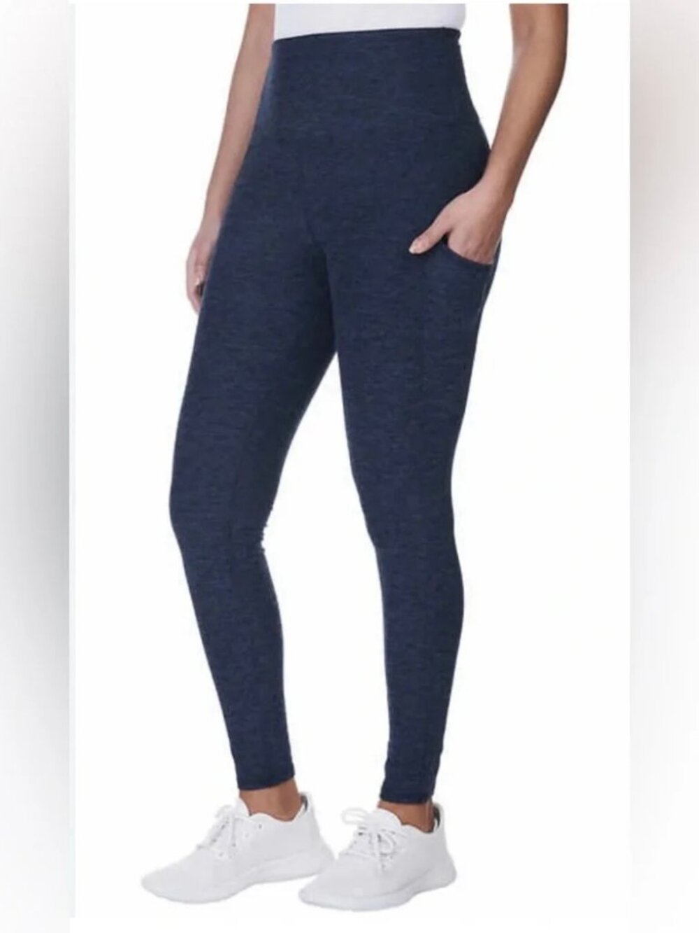 Kirkland Signature Ladies' Brushed Blue Leggings Side Pockets, Size Medium
